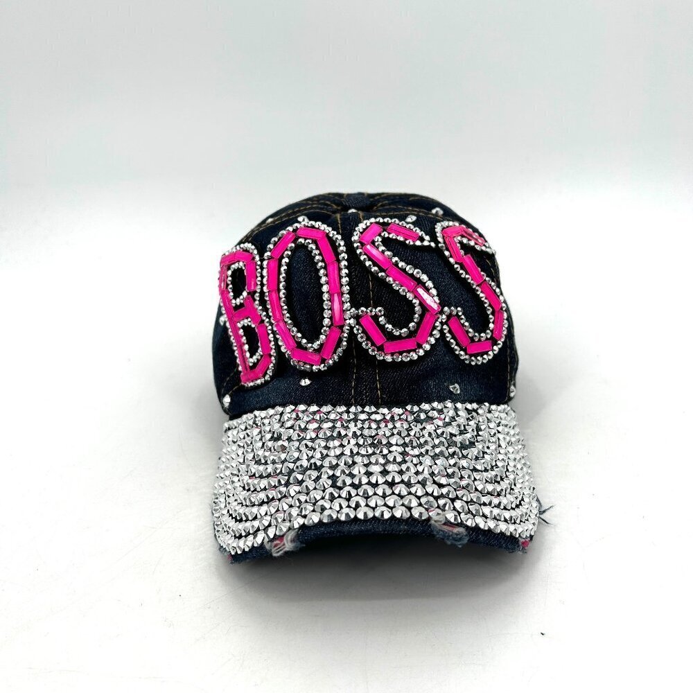 NWOT Gag Gift Women's BOSS Rhinestone Bead Denim Adjustable Back Hat